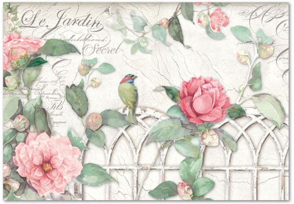 Рисовая бумага для декупажа Калитка с розами и птицей Stamperia